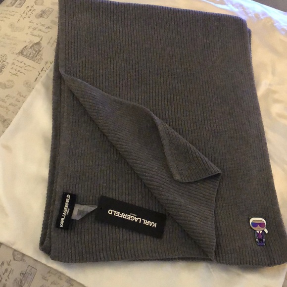 Karl Lagerfeld Heather Granite Long Ribbed Scarf Rainbow Enamel Karl OS NWT - Picture 13 of 16